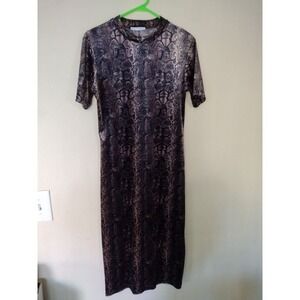 ZARA Trafaluc Snake Print Mock Neck Midi Dress Women's Size L